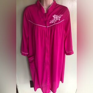 Komar Womens Night Gown Small Pink House Coat Nylon Sheer Zip Up Floral Granny